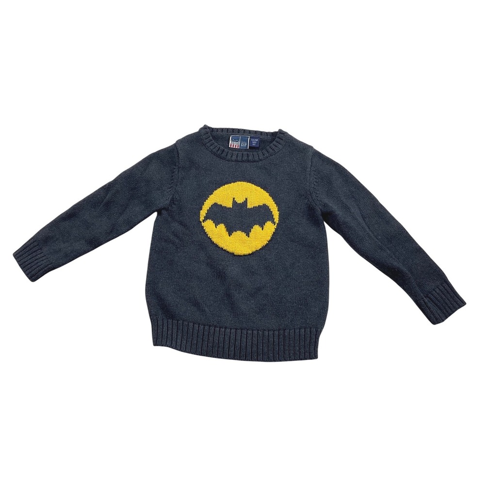 Baby Gap Junk Food Batman Toddler Sweater Gray Yellow Logo Knit Size 5T